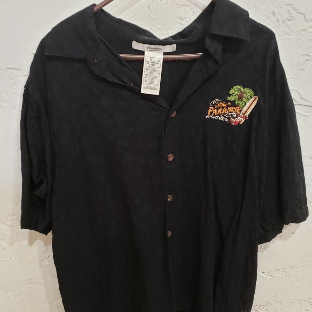 𝅺Mickey In Paradise Disney Parks Mens Embroidered Textured Shirt Size XL Black